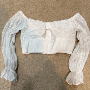 HELLO MOLLY. White Off-Shoulder Women's crop Top a gathered puff-sleeve white